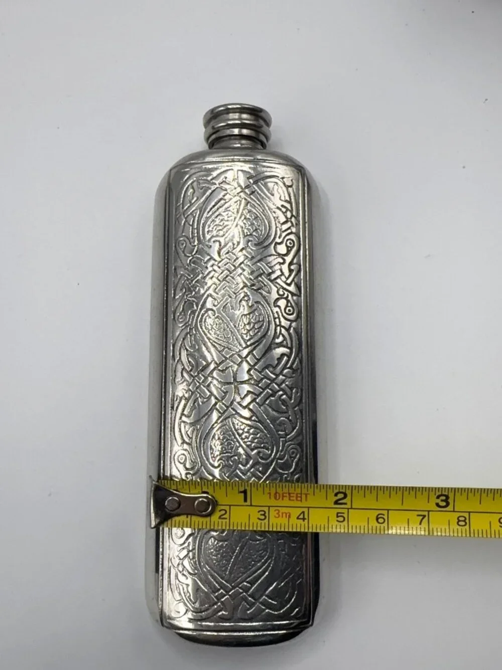 Scottish Piper Pewter Celtic Knot Slim Hip Flask Engraved Made in UK Box Funnel